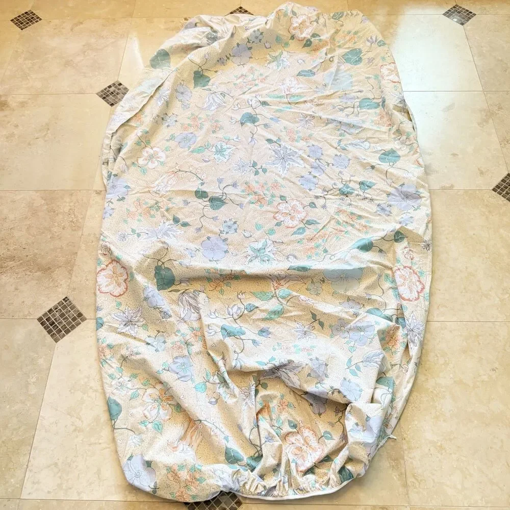 Barbara Brody Martex Twin Sheet Fitted Beige Peach Blue Meandering Vines Floral
